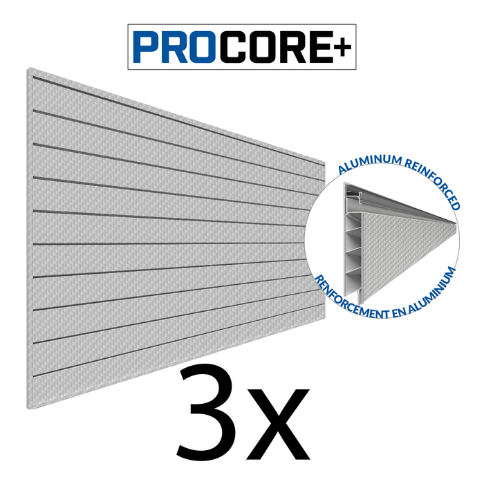 Mur à lattes en PVC en fibre de carbone gris argenté PROCORE+ de 4 x 8 pi – paquet de 3 96 pi²