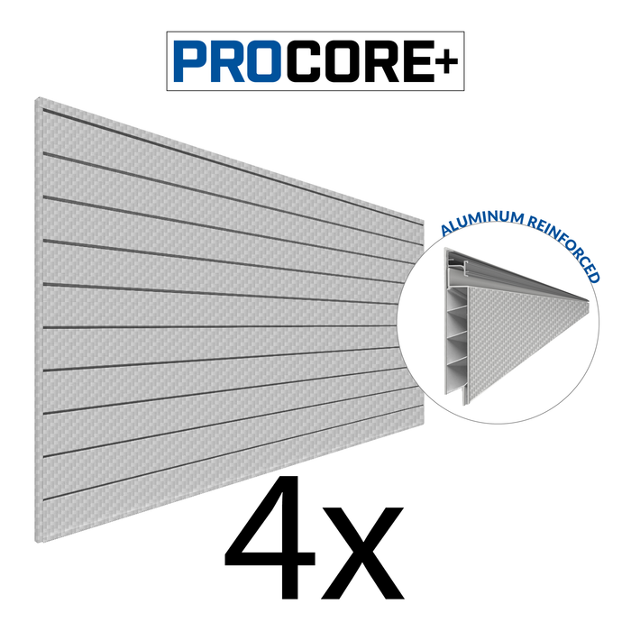 4 x 8 pieds. PROCORE+ Mur à lattes en PVC en fibre de carbone gris argenté – paquet de 4 128 pieds carrés