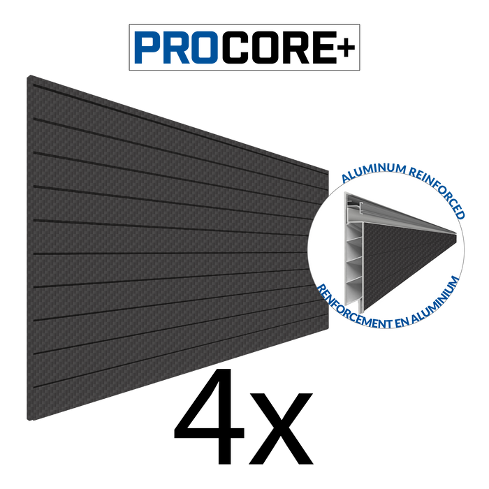4 ft.  x 8 ft. PROCORE+ Black carbon fiber PVC Slatwall – 4 Pack 128 sq ft