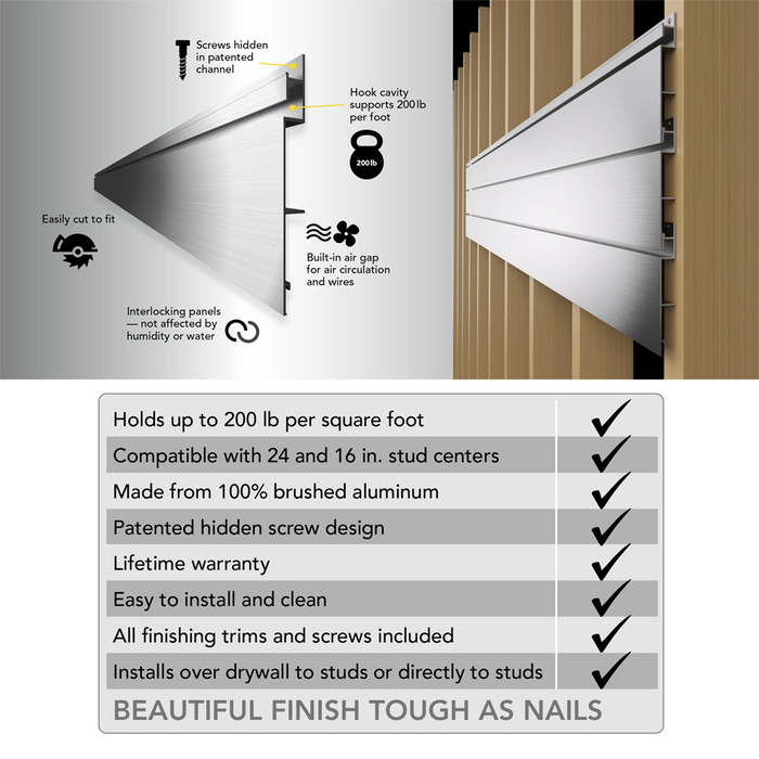 Mur à lattes en aluminium de 4 x 4 pi