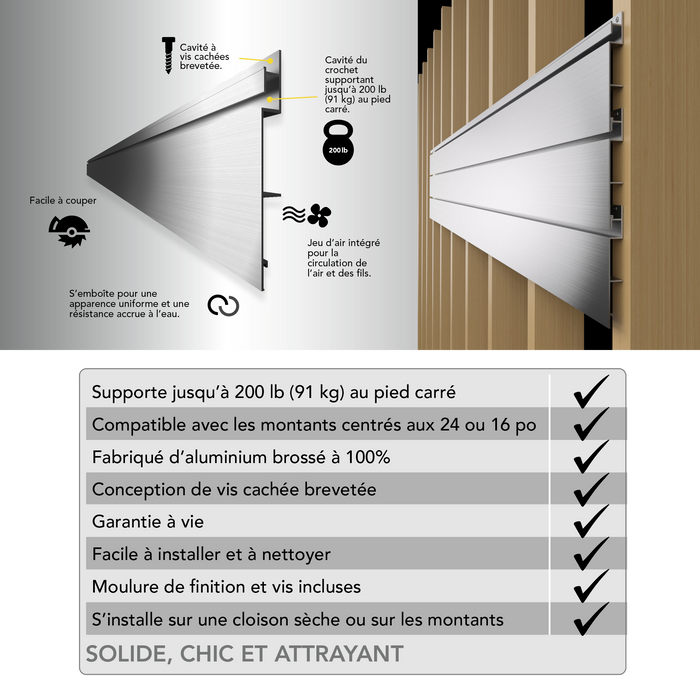 Mur à lattes en aluminium de 4 x 4 pi