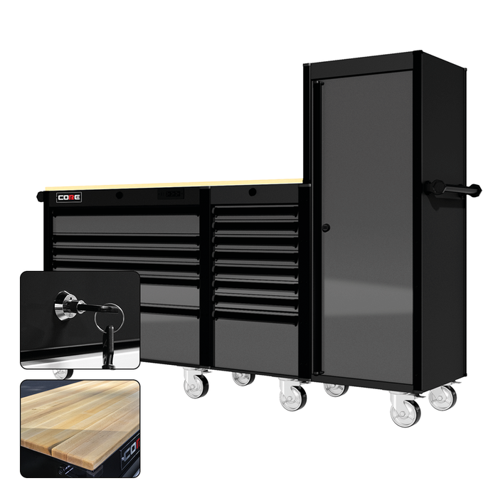 88 Series - 13 Drawers with Tall Locker - Black Handles - Traditional Casters