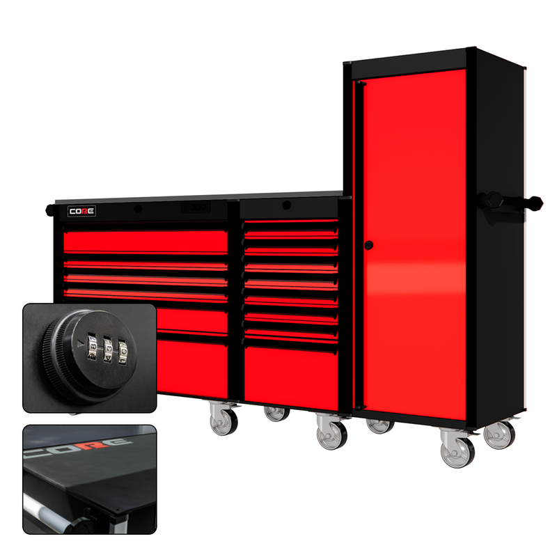 88 Series - 13 Drawers with Tall Locker - Black Handles - Traditional Casters
