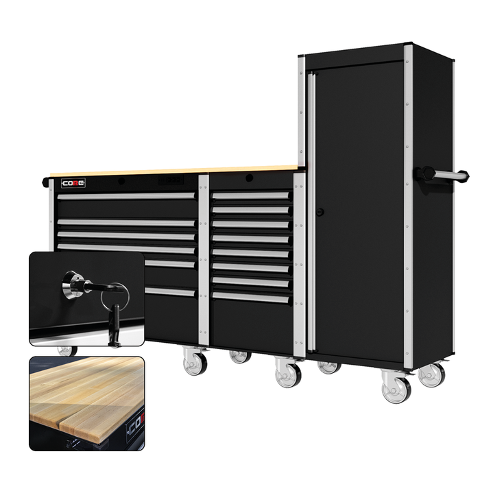 88 Series - 13 Drawers with Tall Locker - Silver Handles - Traditional Casters