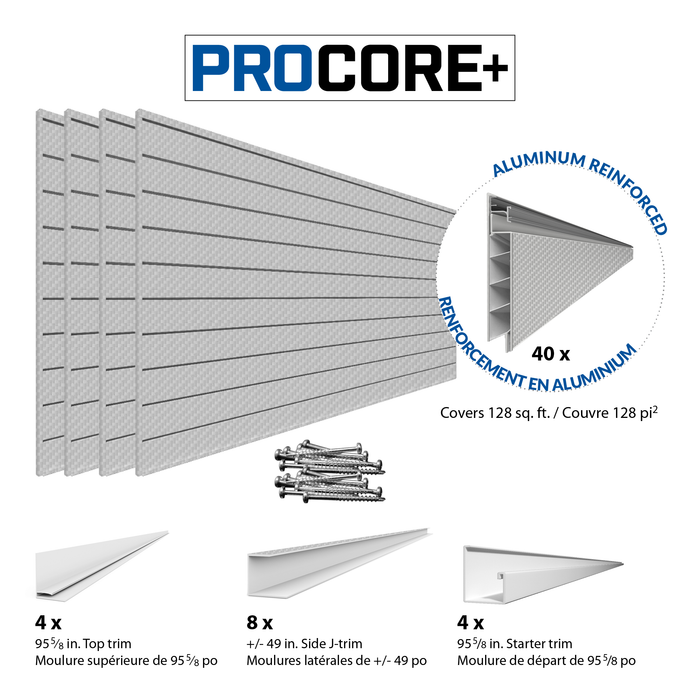 4 x 8ft. PROCORE+ Silver Grey Carbon Fiber PVC Slatwall – 4 Pack 128 sq ft