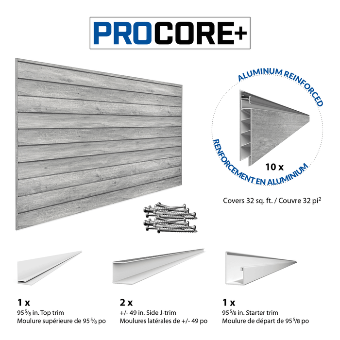 Mur à lattes en PVC bois gris PROCORE+ 4 x 8 pi
