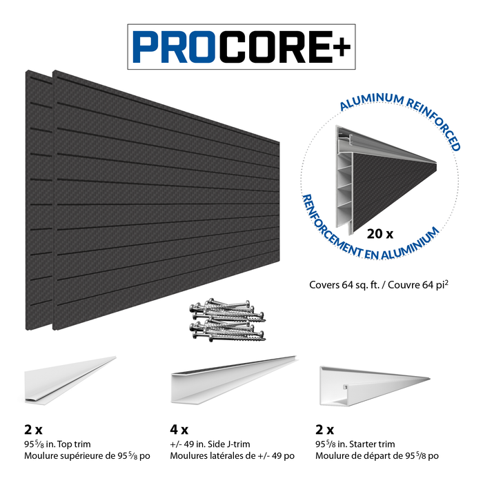 Mur à lattes en PVC en fibre de carbone gris argenté PROCORE+ de 4 x 8 pi – paquet de 2 64 pi²