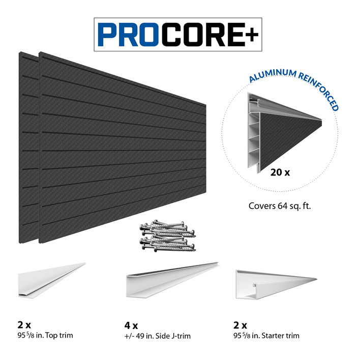 Mur à lattes en PVC en fibre de carbone noir PROCORE+ de 4 x 8 pi – paquet de 2 64 pi²