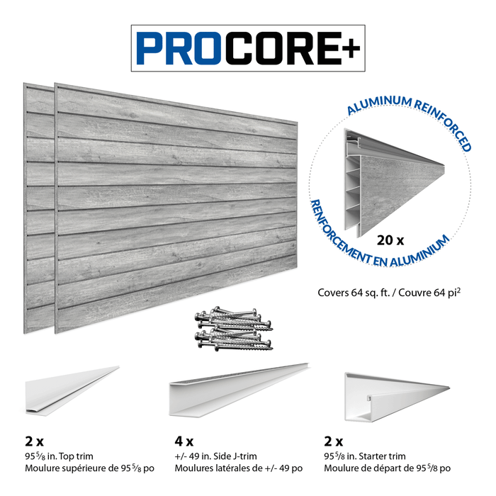 Mur à lattes en PVC bois gris PROCORE+ 4 x 8 pi – paquet de 2 64 pi²