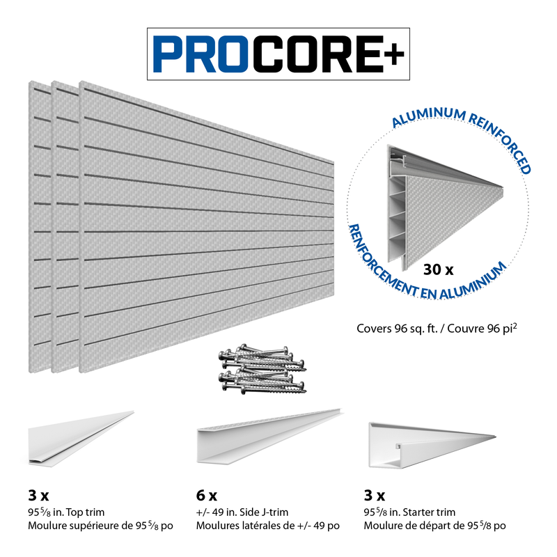 4 x 8 ft. PROCORE+ Silver Gray Carbon Fiber Slatwall – 3 Pack 96 sq ft