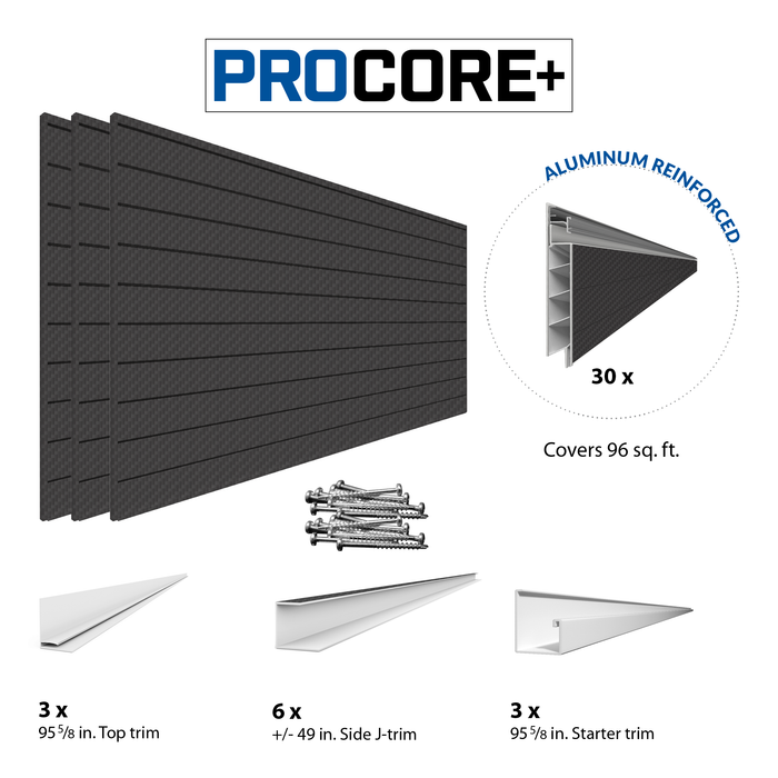 Mur à lattes en PVC en fibre de carbone noir PROCORE+ de 4 x 8 pi – paquet de 3 96 pi²