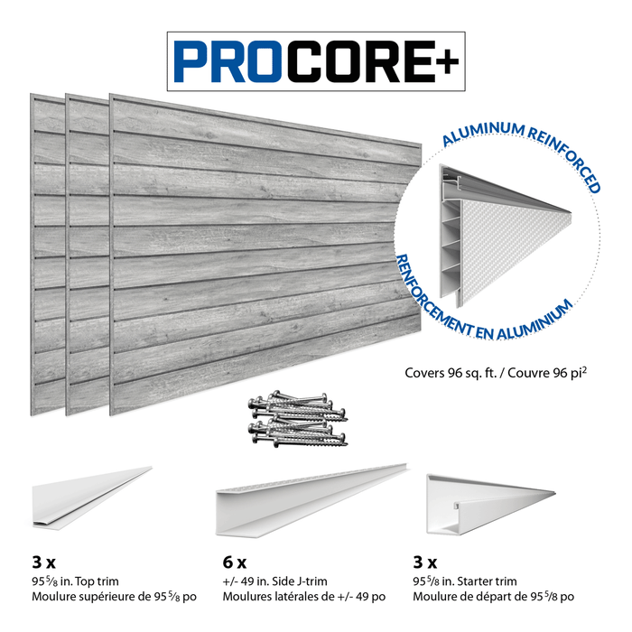 Mur à lattes en PVC bois gris PROCORE+ 4 x 8 pi – paquet de 3 96 pi²