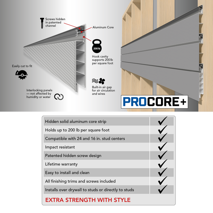 4 x 8 pieds. PROCORE+ Mur à lattes en PVC en fibre de carbone gris argenté – paquet de 4 128 pieds carrés