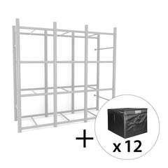 Bin Warehouse Rack – 12 Tote with 3 x 4PK 32 gallon Fold-A-Tote